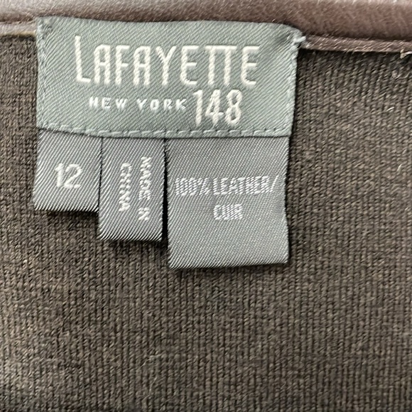 Lafayette 148 leather shell top with knit back in dark brown, size 12 - Picture 5 of 8